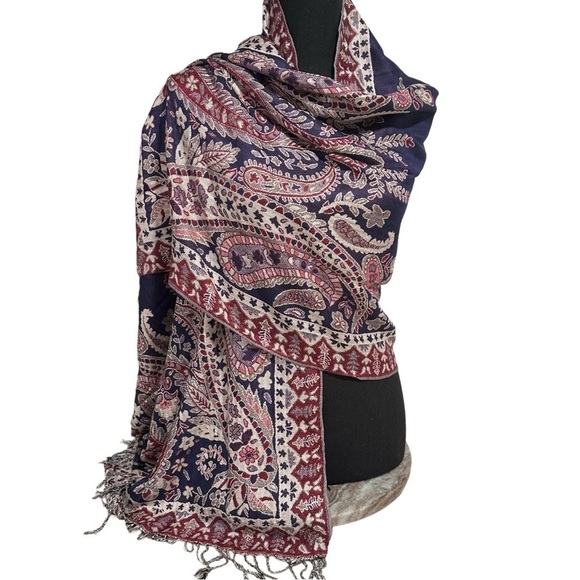 Elegant Large Shawl Wrap Double-sided Super Soft Quality Rayon Silver Blue Pink - Picture 6 of 15